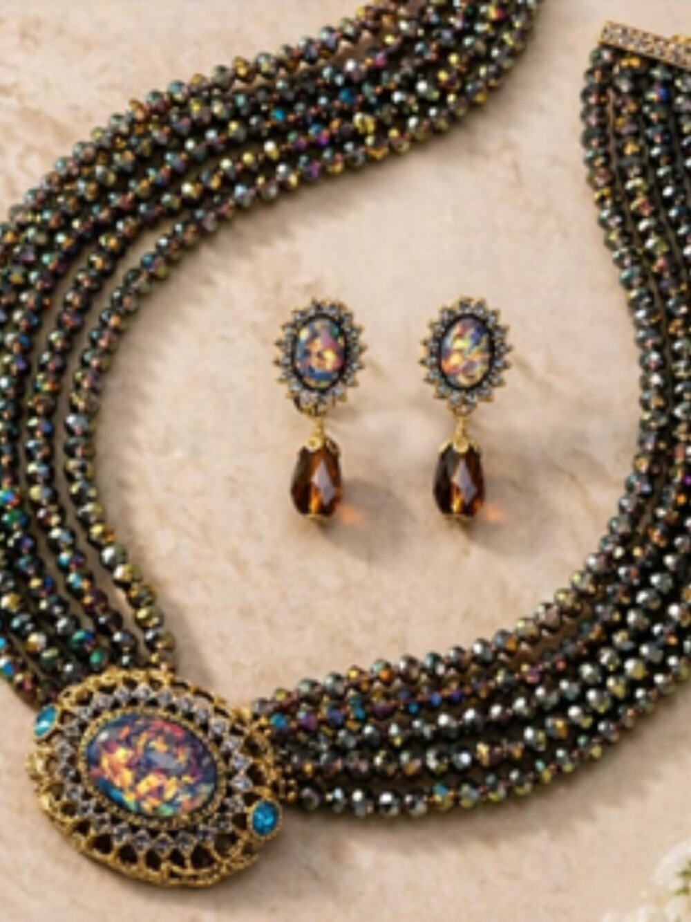 💎Royal Amethyst Crystal Statement Necklace and Earring Set